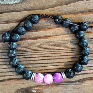 Handcrafted Chakra Bracelet Purple Aqua Terra Jasper Black Lava